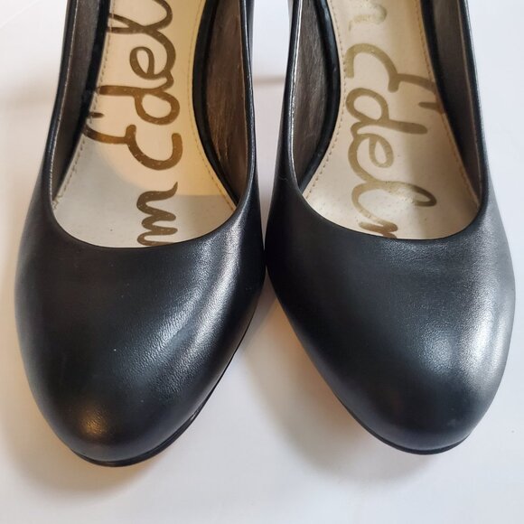 SAM EDELMAN CAMDYN Black Heels Rounded Toe | Silver Tone Ring & Snakeskin Accent - Picture 10 of 10